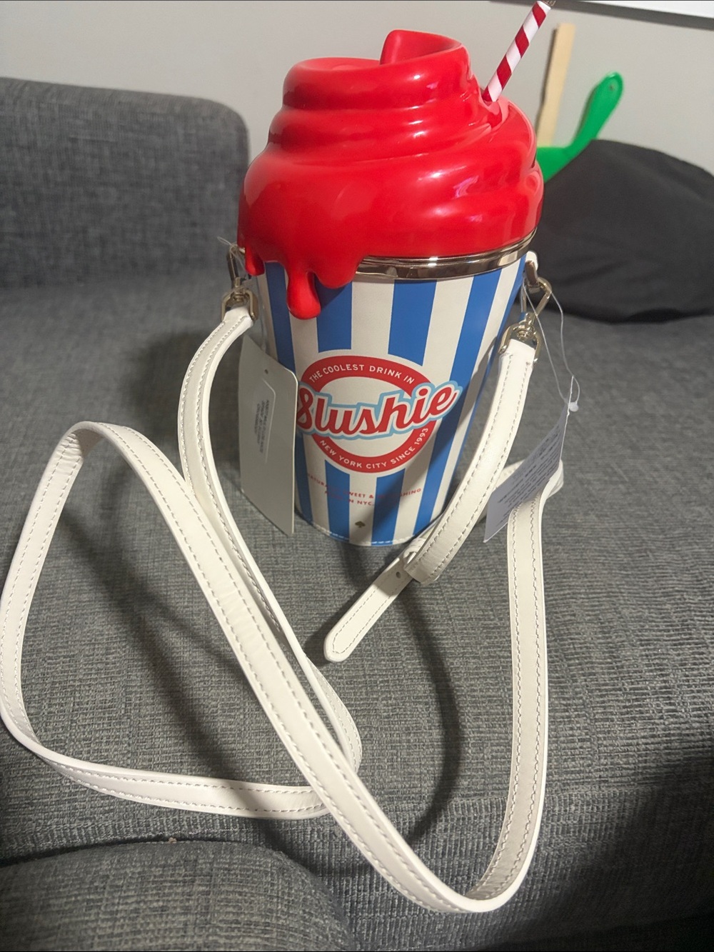 Blush Red Drip Top Blue & White Stripe Crossbody Purse